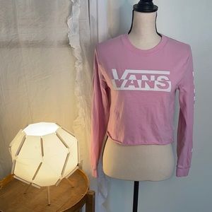 Vans Pink Long Sleeve Checker Detail Cropped Top Size Small